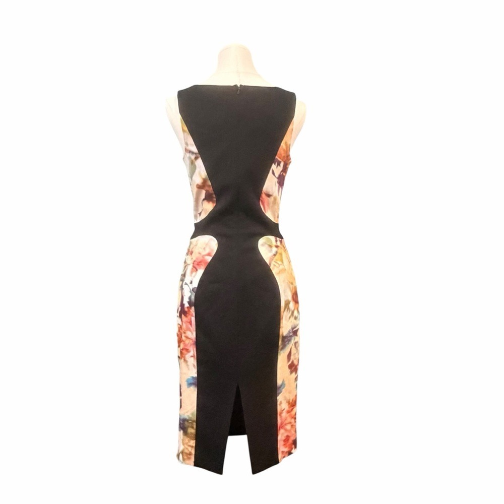 Black Halo Sheath Dress Sleeveless Color Block Floral Printed Fitted Size 2 - Picture 3 of 16